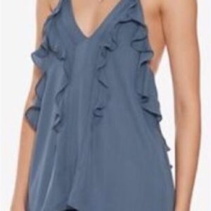 L’Agence Gabriel blue silk ruffle halter top